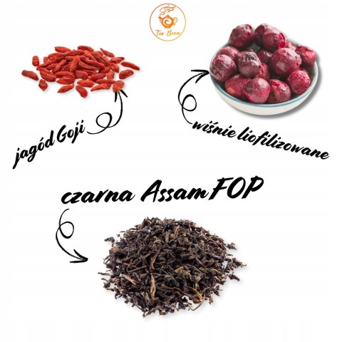 Herbata Czarna Liściasta "Cherry Lady" 100g o aromacie wiśni i jagód Goji.