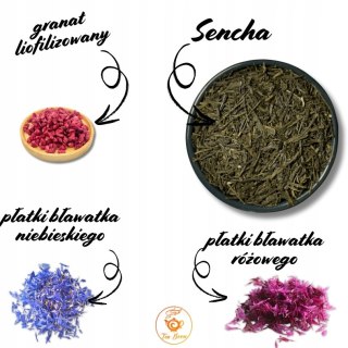 Herbata Zielona Liściasta Sencha "Kwiat Granatu" 50g z granatem