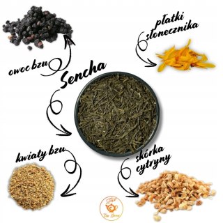 Herbata Zielona Liściasta Sencha "Primavera" 100g z kwiatem i owocem bzu