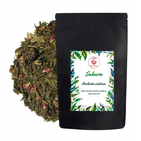 Herbata Zielona Liściasta Sencha "Sakura" 100g z wiśnią, płatkami róży