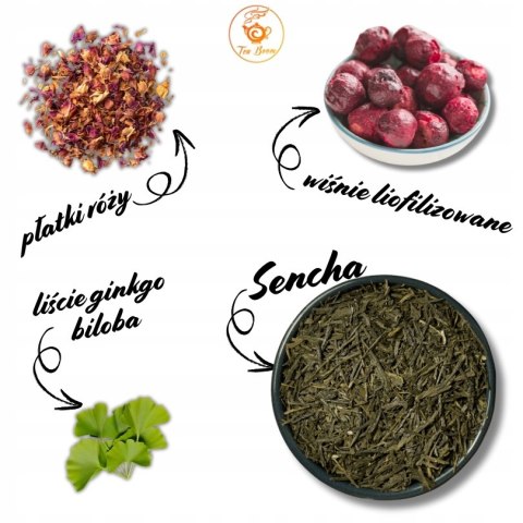 Herbata Zielona Liściasta Sencha "Sakura" 50g z wiśnią, płatkami róży