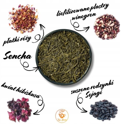 Herbata Zielona Liściasta Sencha "Winny Ogród" 50g z winogronem, hibiskusem