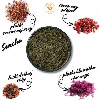 Herbata Zielona Liściasta Sencha"Róża z Iskrą" 100g z różą,czerwony pieprz