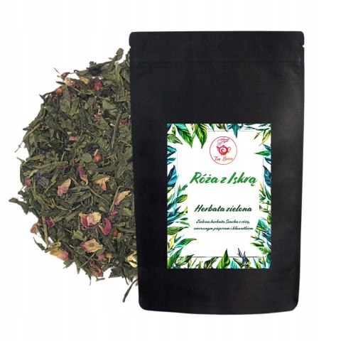 Herbata Zielona Liściasta Sencha"Róża z Iskrą" 100g z różą,czerwony pieprz